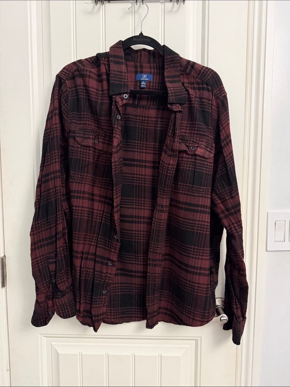 George’s Men's Burgundy and Black Plaid Shirt Jacket 2XL
